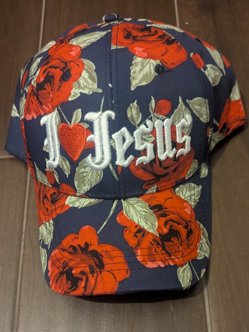 Navy Floral "I ♥ Jesus" Baseball Cap